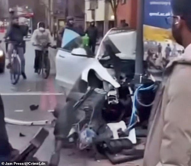 Seven people rushed to hospital after Tesla mounts pavement and ploughs into group of pedestrians in London