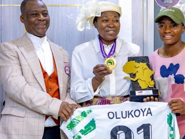 Photos: Rasheedat Ajibade Presents WAFCON Medal, Awards to Pastor Olukoya, Wife