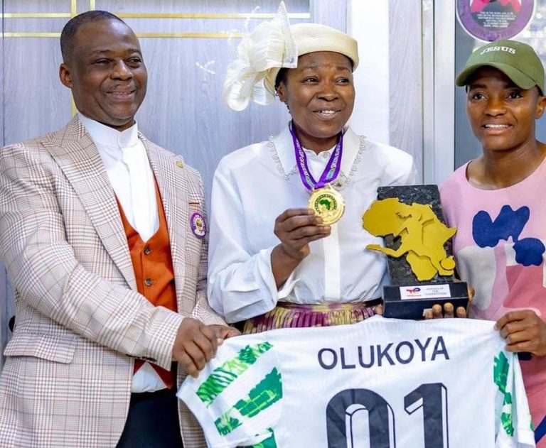 Photos: Rasheedat Ajibade Presents WAFCON Medal, Awards to Pastor Olukoya, Wife
